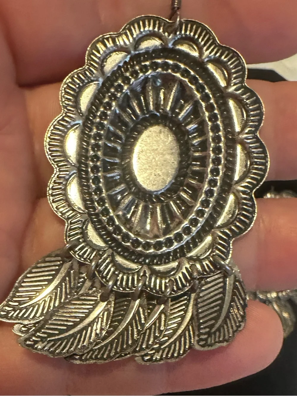 Southwestern Style Concho  Silver Tone Dangle Earrings